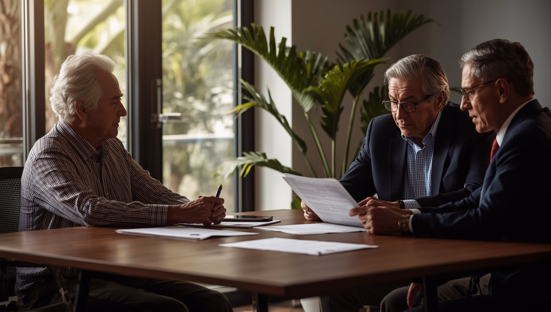 Idoso consultando advogado sobre particularidades do divórcio na terceira idade